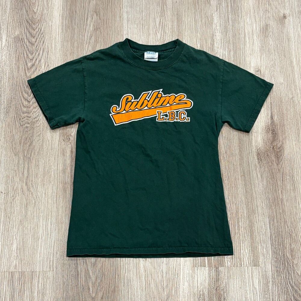 Vintage 2002 Sublime LBC M&O Knits Tee T-Shirt Men's Size Small Green Orange